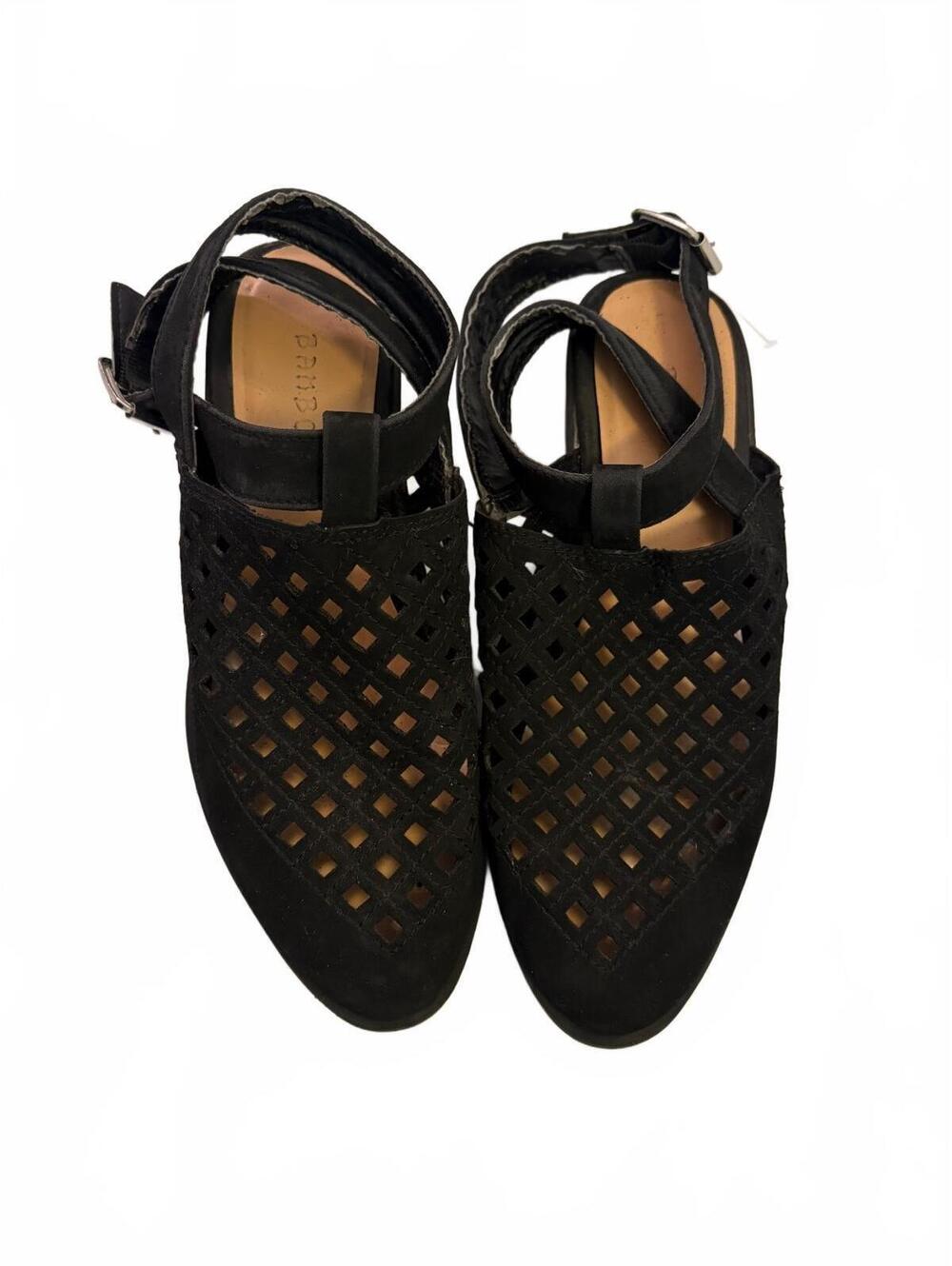 Bamboo Black Cutout Pointed Toe Flats with Ankle Strap